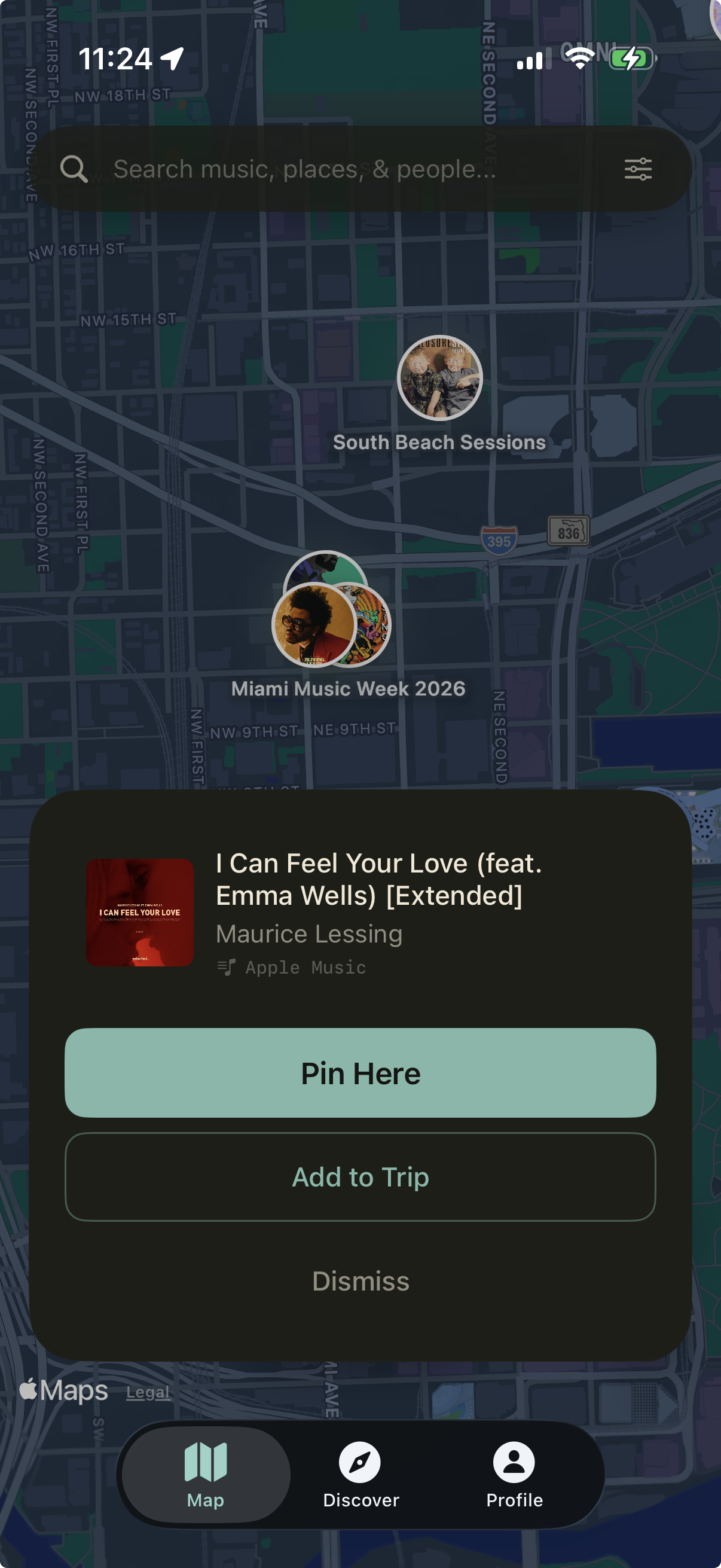 Paseo app identifying a song with Shazam